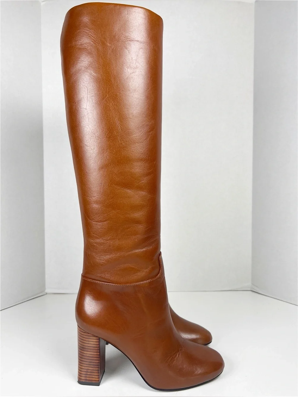 TORY BURCH Women’s Size 5M Carmelite Brown Leather Devon Block Heel Tall Boot